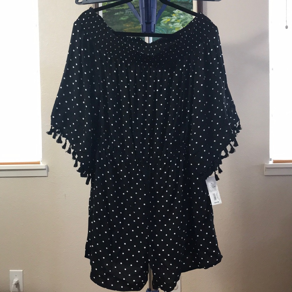 Romper black with white polka dots